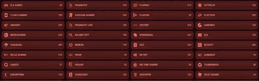 Anbieterverzeichnis: Pragmatic (533), Spinomenal (631), Playtech (595) und weitere – Magius Casino Magius Casino-Spieleanbieter-Übersicht mit Provider-Logos und Spielanzahlen